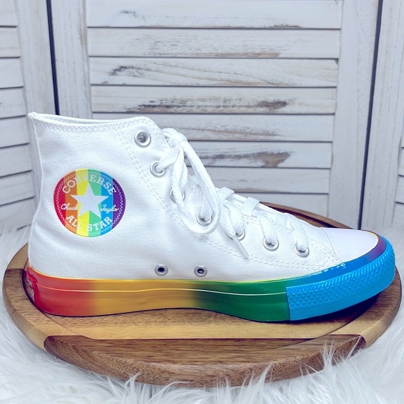 CONVERSE l Chuck Taylor All Star Hi Smiley White Rainbow Color High Tops 7.5 - Picture 9 of 9